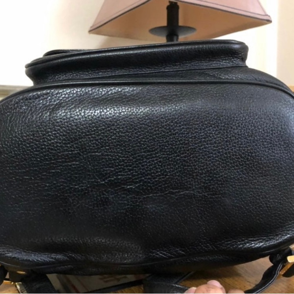 MCM Black Pebbled Leather Drawstring Backpack with Gold Hardware - Picture 4 of 6